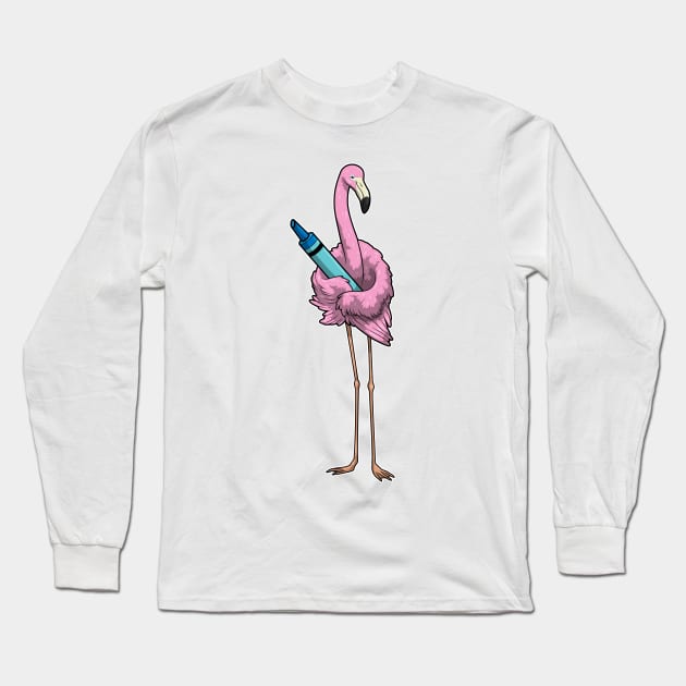Flamingo Pupil Crayon School Long Sleeve T-Shirt by Markus Schnabel